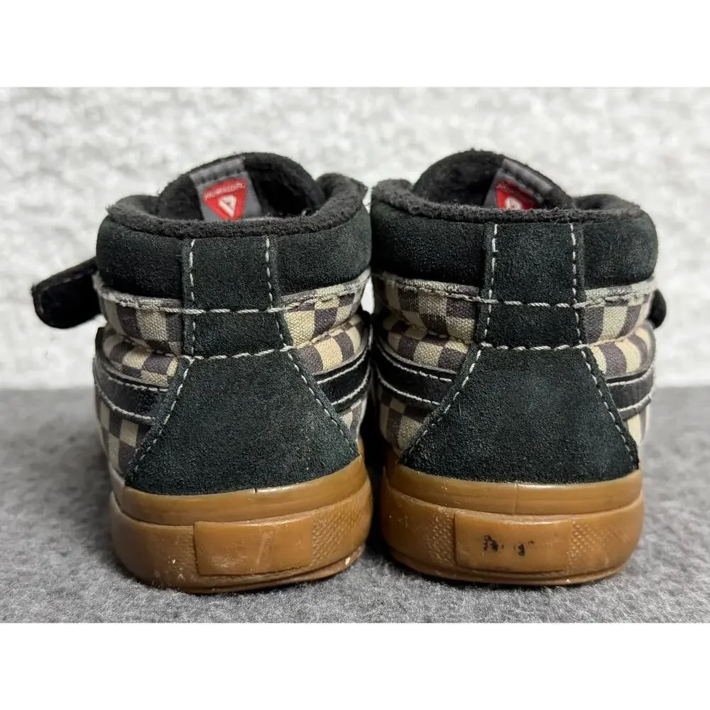 Vans Toddler Sk8-Mid V Black Checkerboard Gum Suede Canvas Hook & Loop Shoes - 7